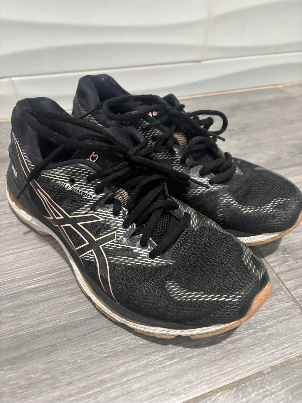 ASICS Gel Nimbus Black Running Shoes with Pink Accents